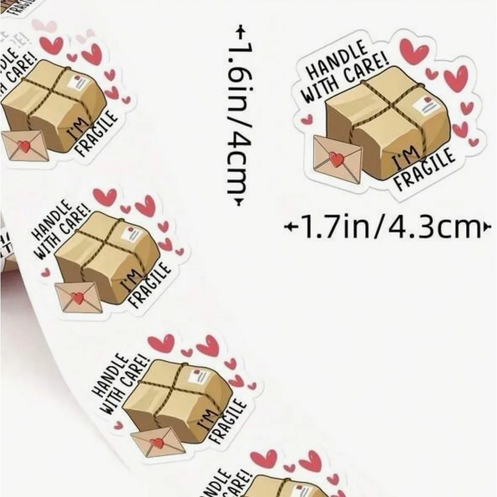 50 stickers Handle with Care Package and Hearts Design